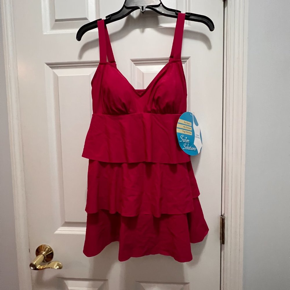 Swim Solutions NWT size 10 red pomegrante swimsuit - Picture 6 of 6
